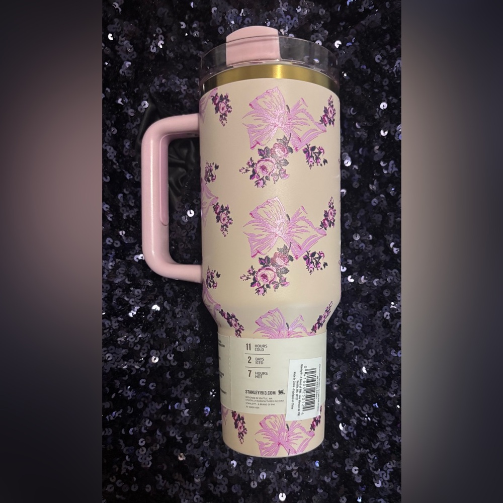 🎁Stanley Quencher H2.0 Tumbler with Pink and Purple Floral Design🎁 - Picture 5 of 8